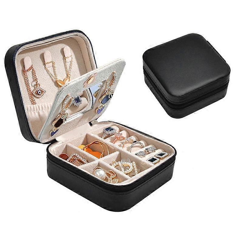 Simple Portable PU Single Layer Stud Earrings Ring Jewelry Storage Box With Mirror