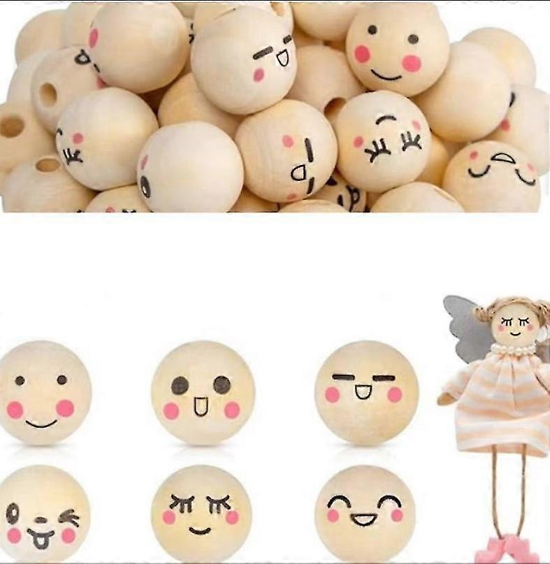 UYEXM 120-Pack Round Wood Face Beads, 20mm With 4.5mm Hole For DIY Jewelry, Crafts & Decor - View #6