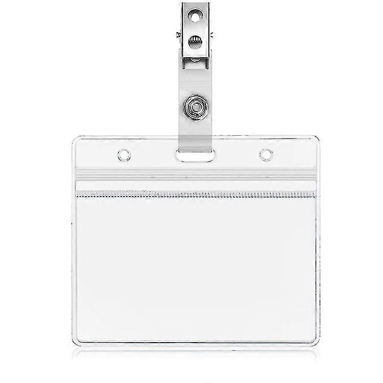 10 Pcs Plastic Badge Holders Name Tag Clear Badge Id Card Holders And Crocodile Style Metal Badge Clips With Waterproof