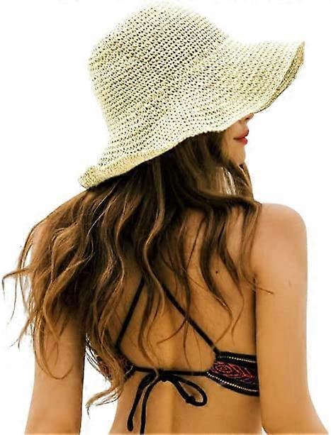 レディースサンストローハットつば広いつばUPF50夏レディースフォラブルフロッピーハット夏UVプロテクションビーチキャップ