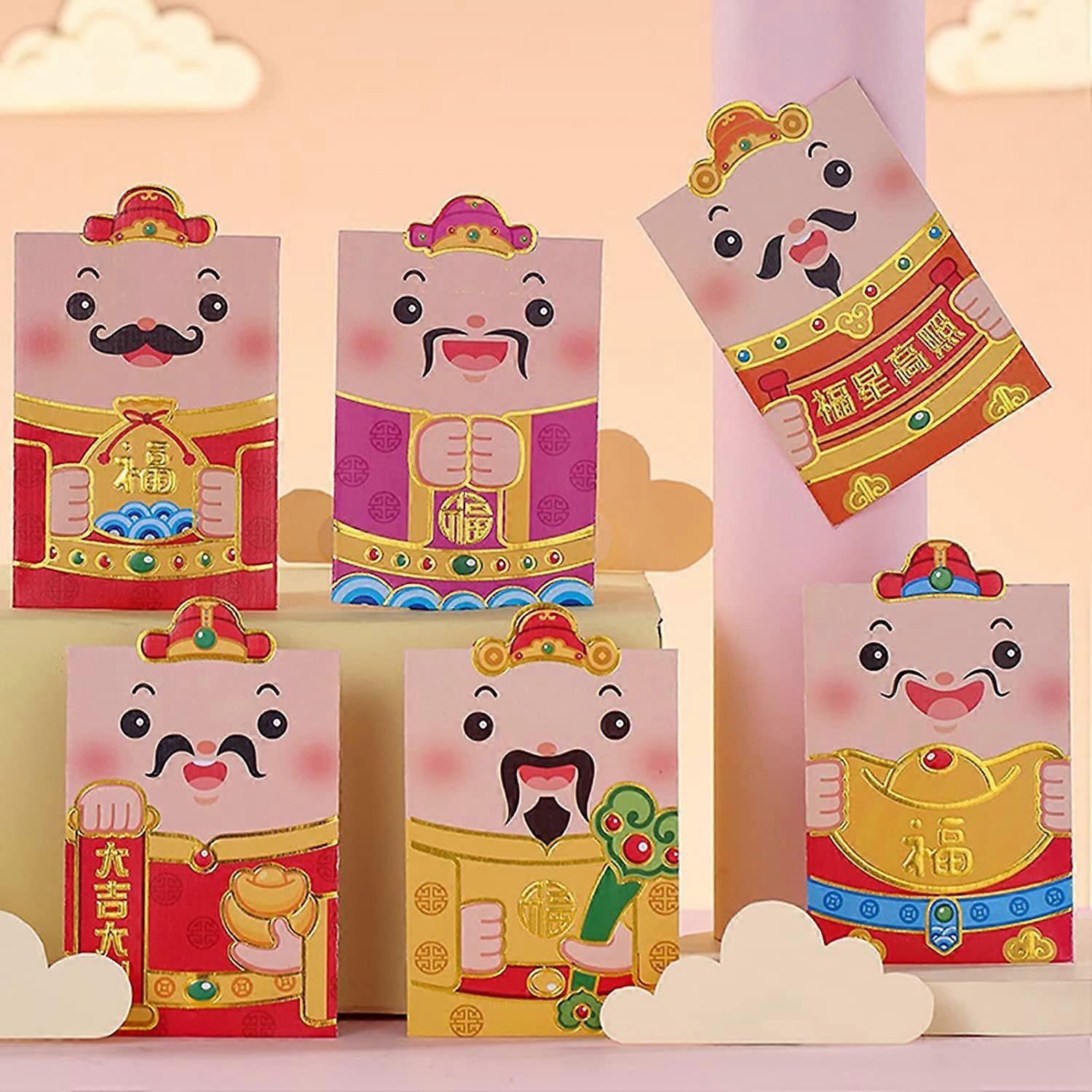 Κινεζικοί κόκκινοι φάκελοι hongbao 6Pcs τυχεροί φάκελοι χρημάτων, κόκκινοι φάκελοι τσέπης κινουμένων σχεδίων τίγρης μοτίβο για το γάμο του νέου έτους I μεγάλο