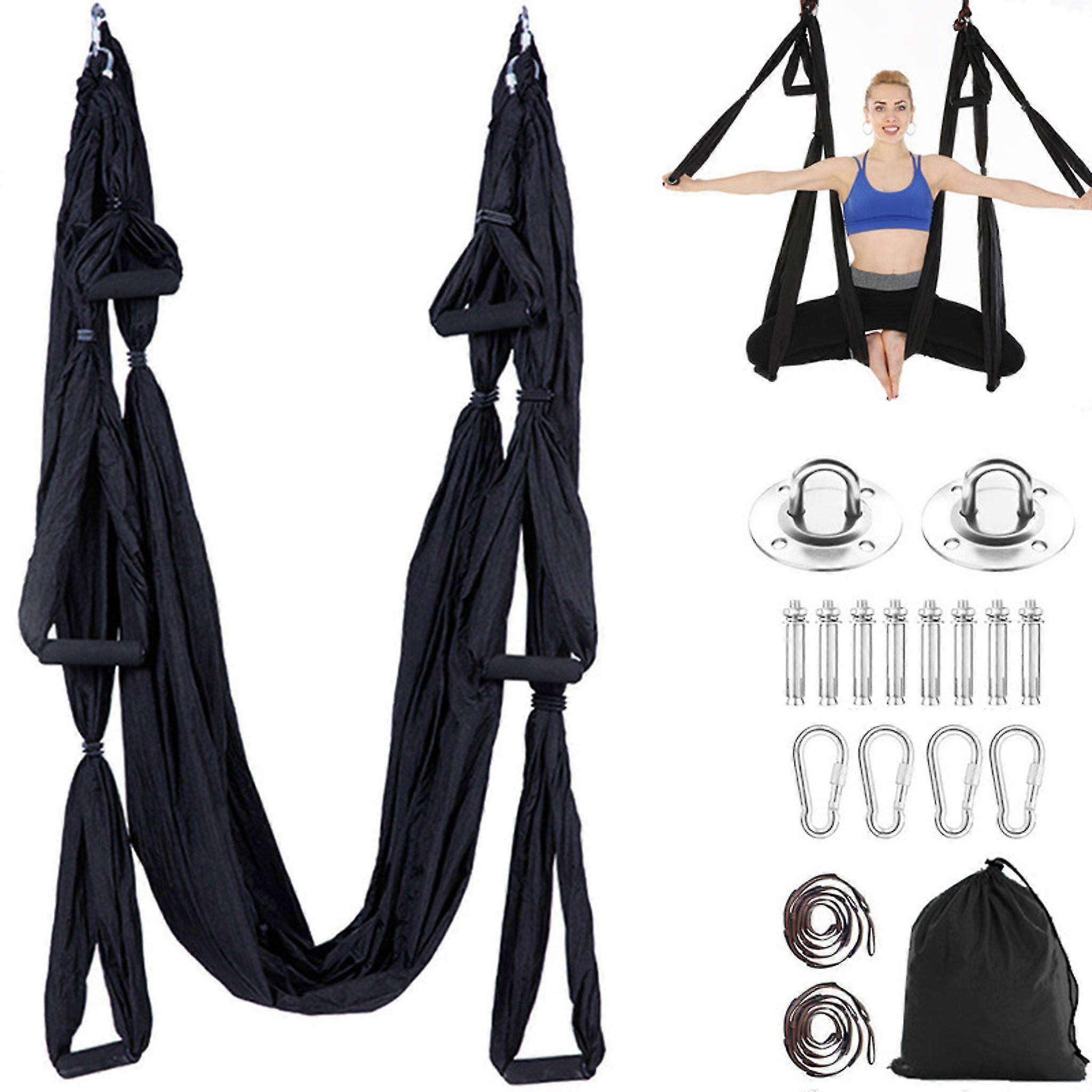 Aerial Yoga Hängematte, Yoga Schaukel, Air Fly Hängematte Set, schwarz