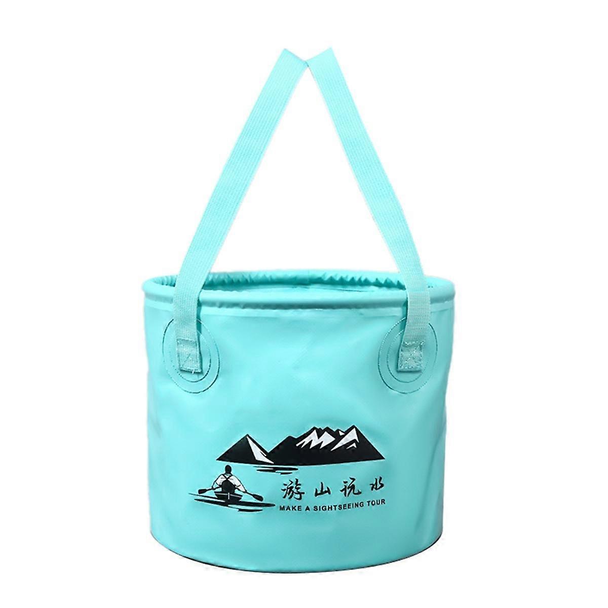 Foldable Bucket with Handle for Camping Fishing Hiking, Foldable Water Container Handbag,Portable Foldable Blue