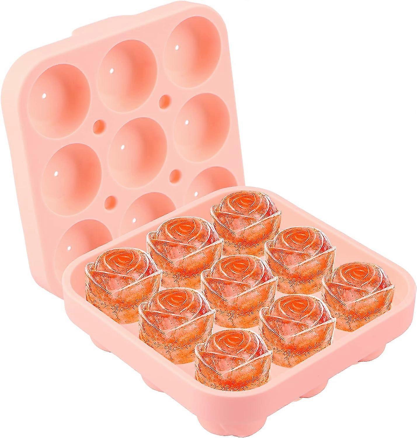 Silicone Ice Mold, 9 Cavities, Pink, Reusable, Cookie Cutter with Lid, BPA Free, Round, for Ice Cream, Alcohol, Cocktails, Whiskey.