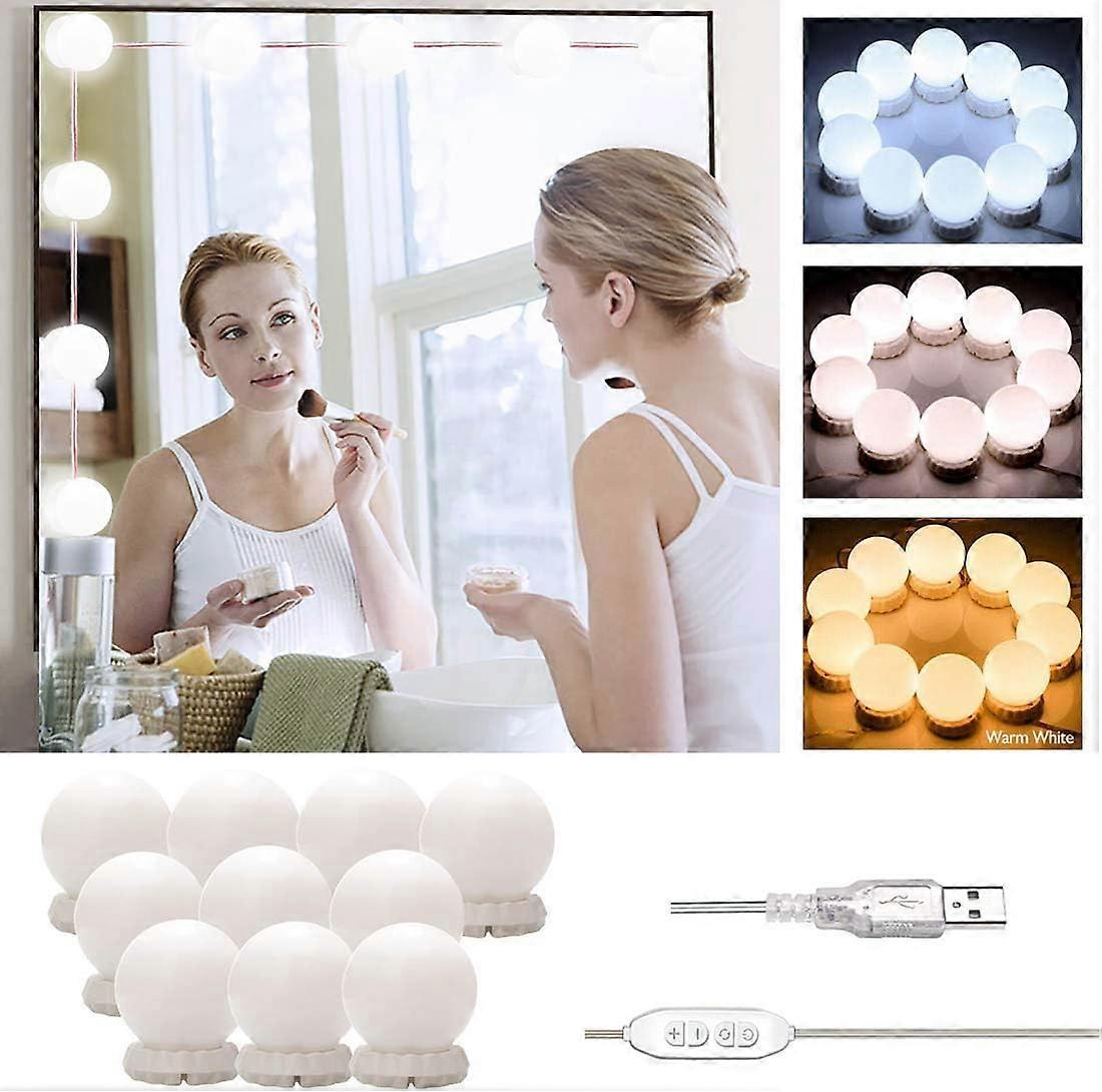 Mirror Light, Hollywood LED Light Kit, 10 Bulbs Makeup Lights Garland, USB Dressing Table Cosmetic Lamp with 10 Steps Brightness & 3 Modes (Mirror Not