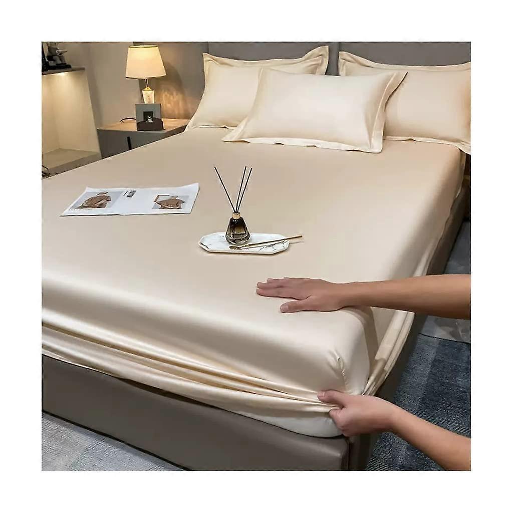 GXFWJD Queen Satin Fitted Sheet Soft Wrinkle & Fade Resistant Sheet Only Soft Bottom Fitted Sheet Deep Pocket Stretches Up to 30cm Fitted Bed Sheets