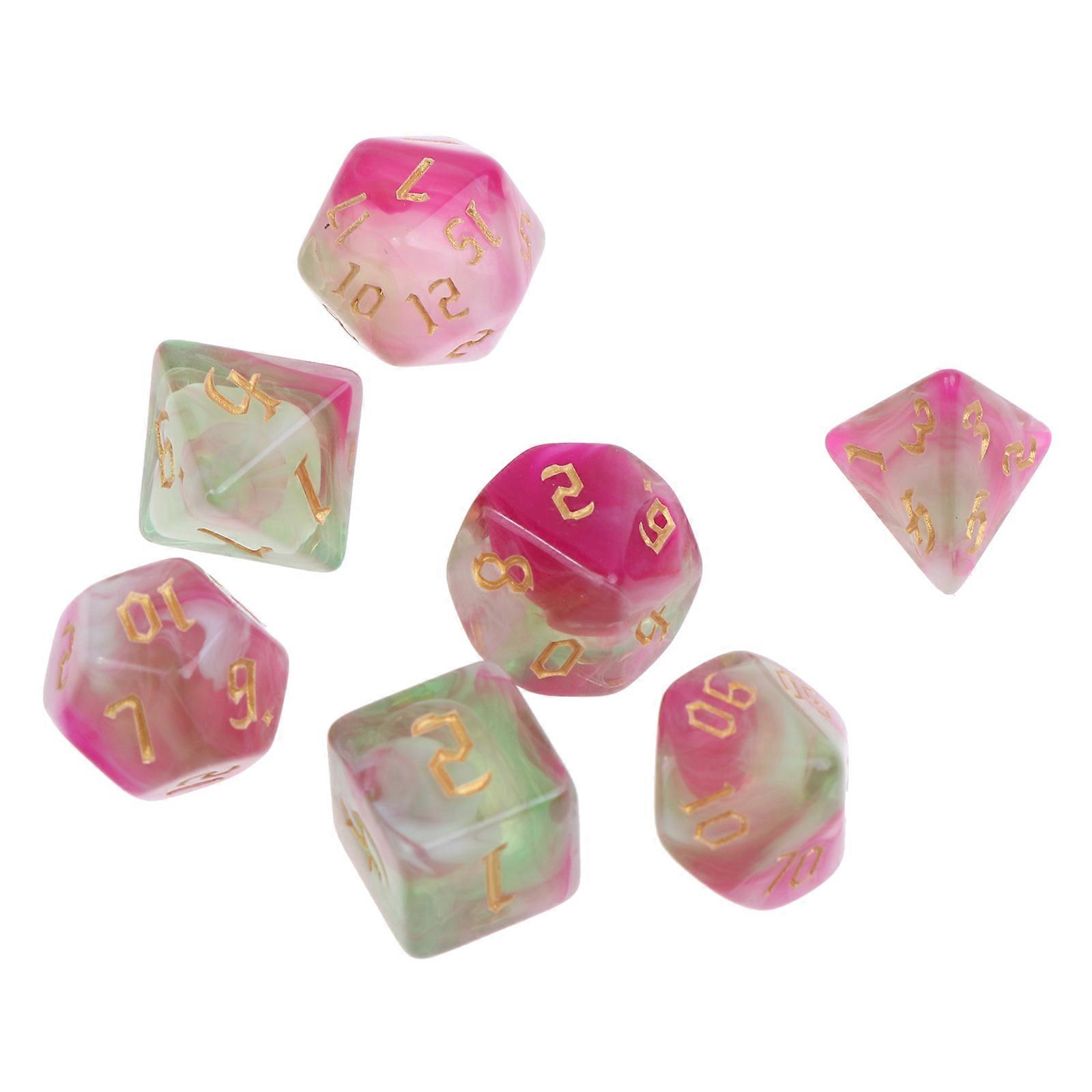 7 Pieces Polyhedral Tabletop Game Dice Acrylic Multi-colored Pattern Lucky Dice