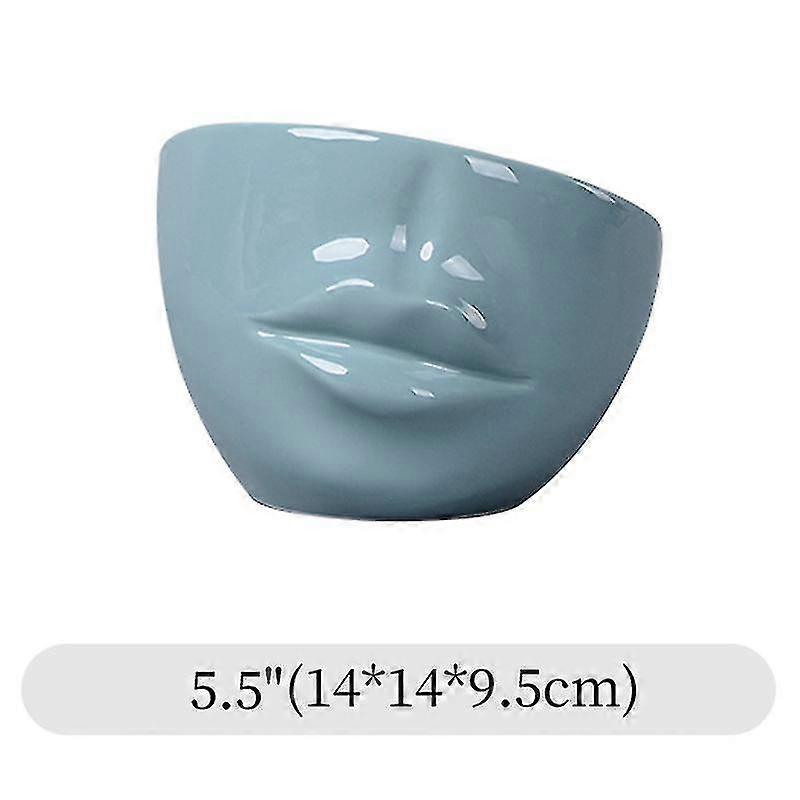 Ceramic Lips Shape Planter Bonsai Flower Pots Mini Plant Pot-blue S