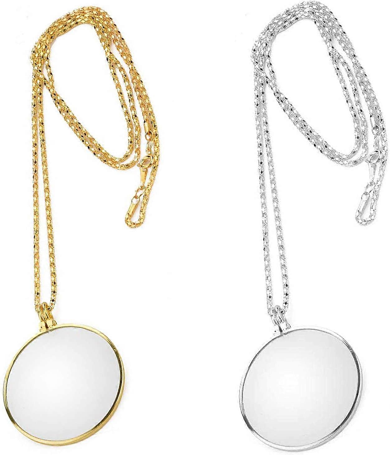 2 Pieces Magnifier Monocle Lens, Optical Lens Necklace, Magnifier Reading Decoration, Magnifier Jewelry Chain, Magnifier Necklaces, for Reading Books