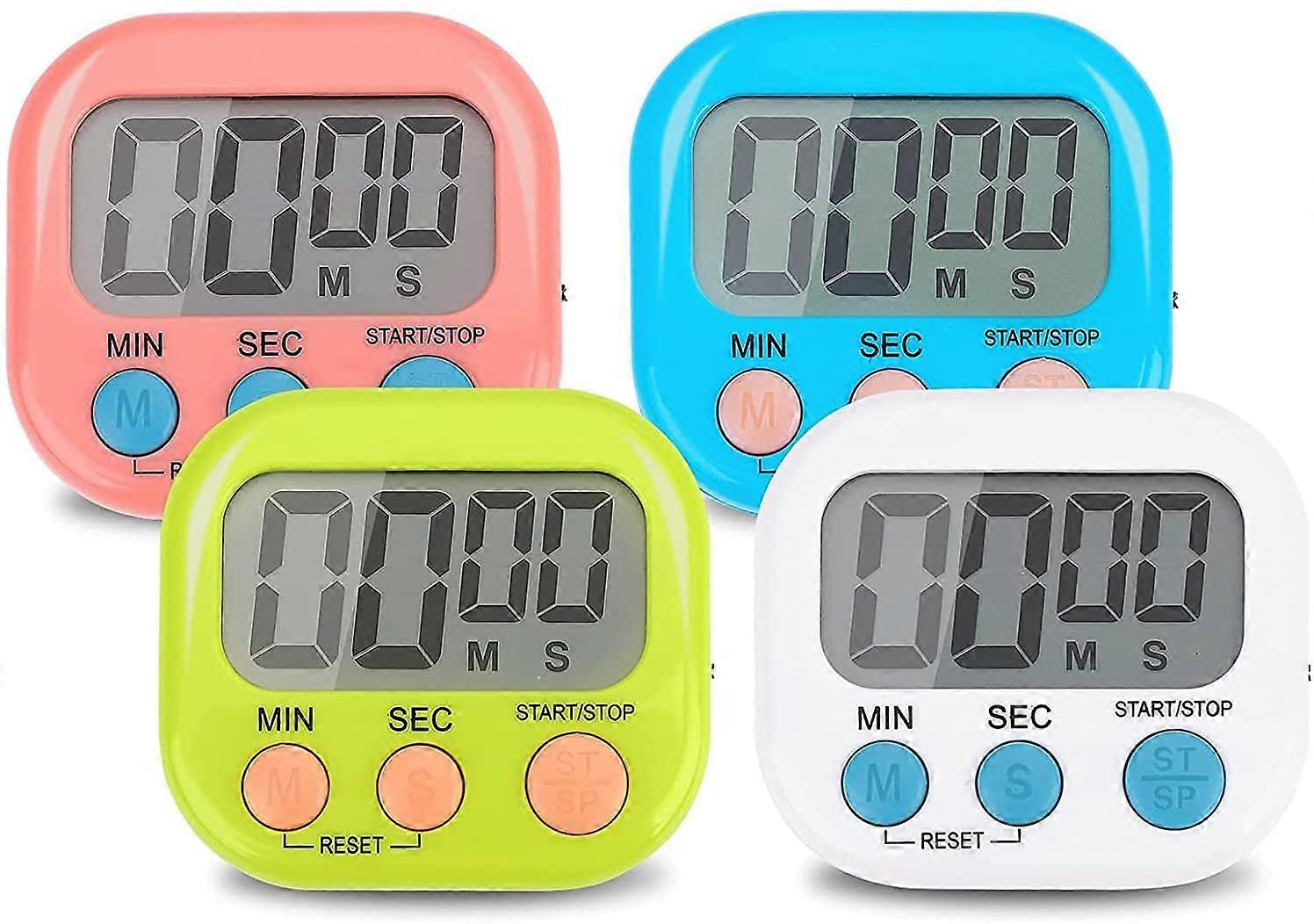 4 Pieces Colorful Kitchen Timer, Digital Timer with Loud Alarm for Child, Professional Kitchen Timer for Study, Work, Exercise, Cooking