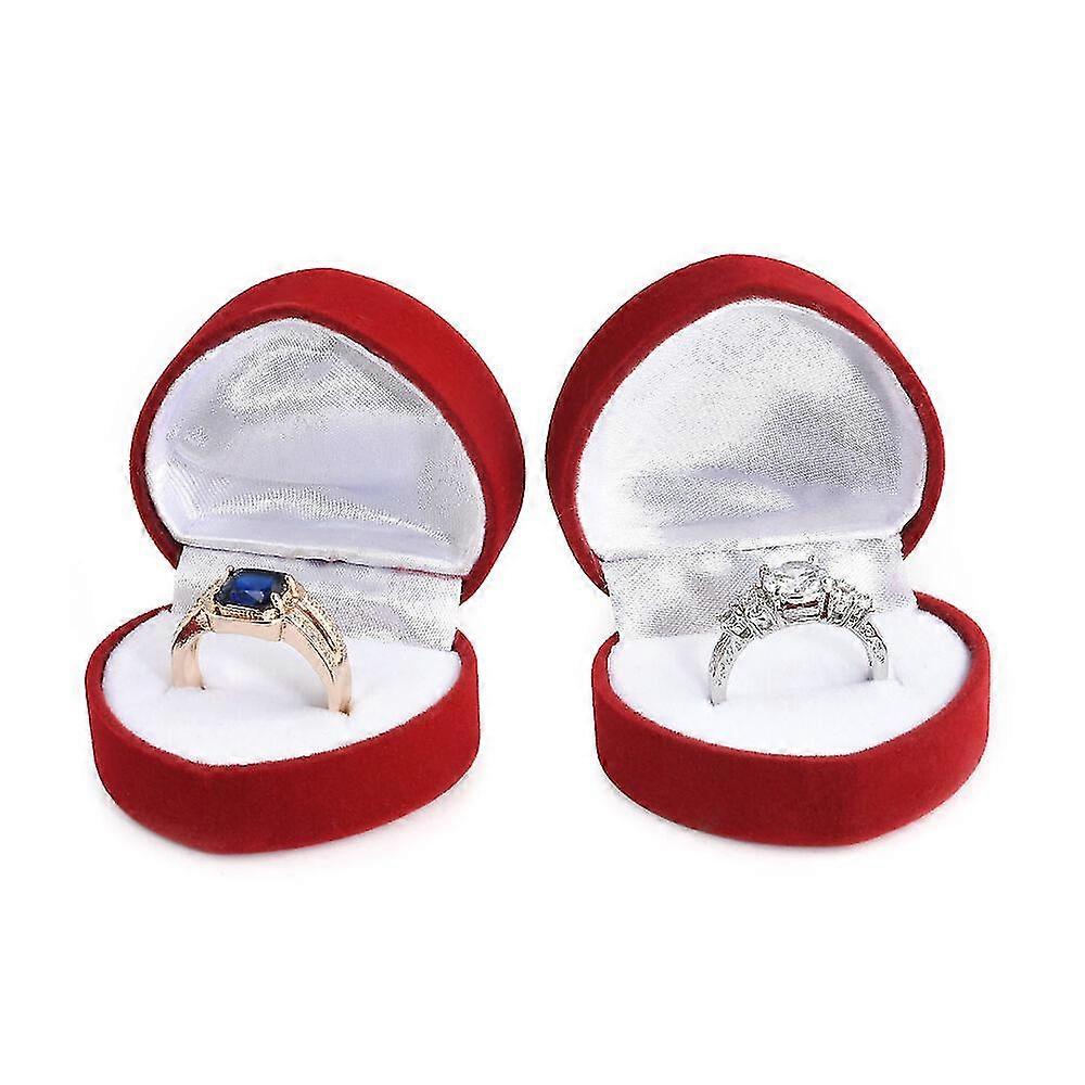 2pcs Romántico Rojo Amor Corazón Velvet Ring Box