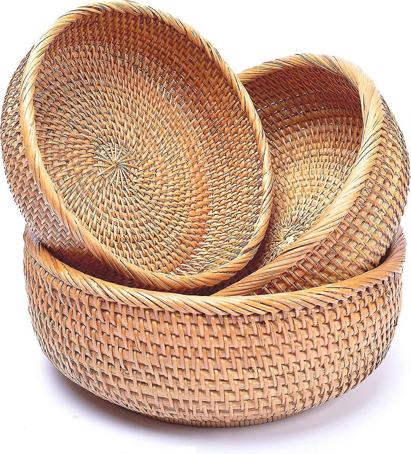 Wicker Storage Basket For Fruit Bread Vegetable Natural Rattan Baskets For Storage Bowls Key Round Wicker Baskets In Kitchen Table Pantry Countertop H