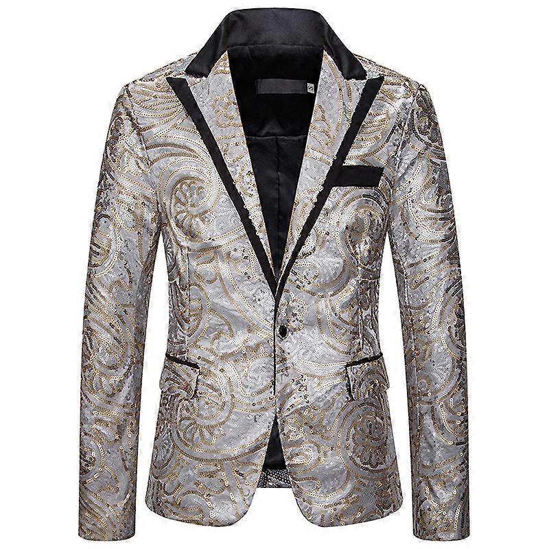 Men Floral Blazer Suit Jacket Shiny Sequins Suit Tuxedo Coat