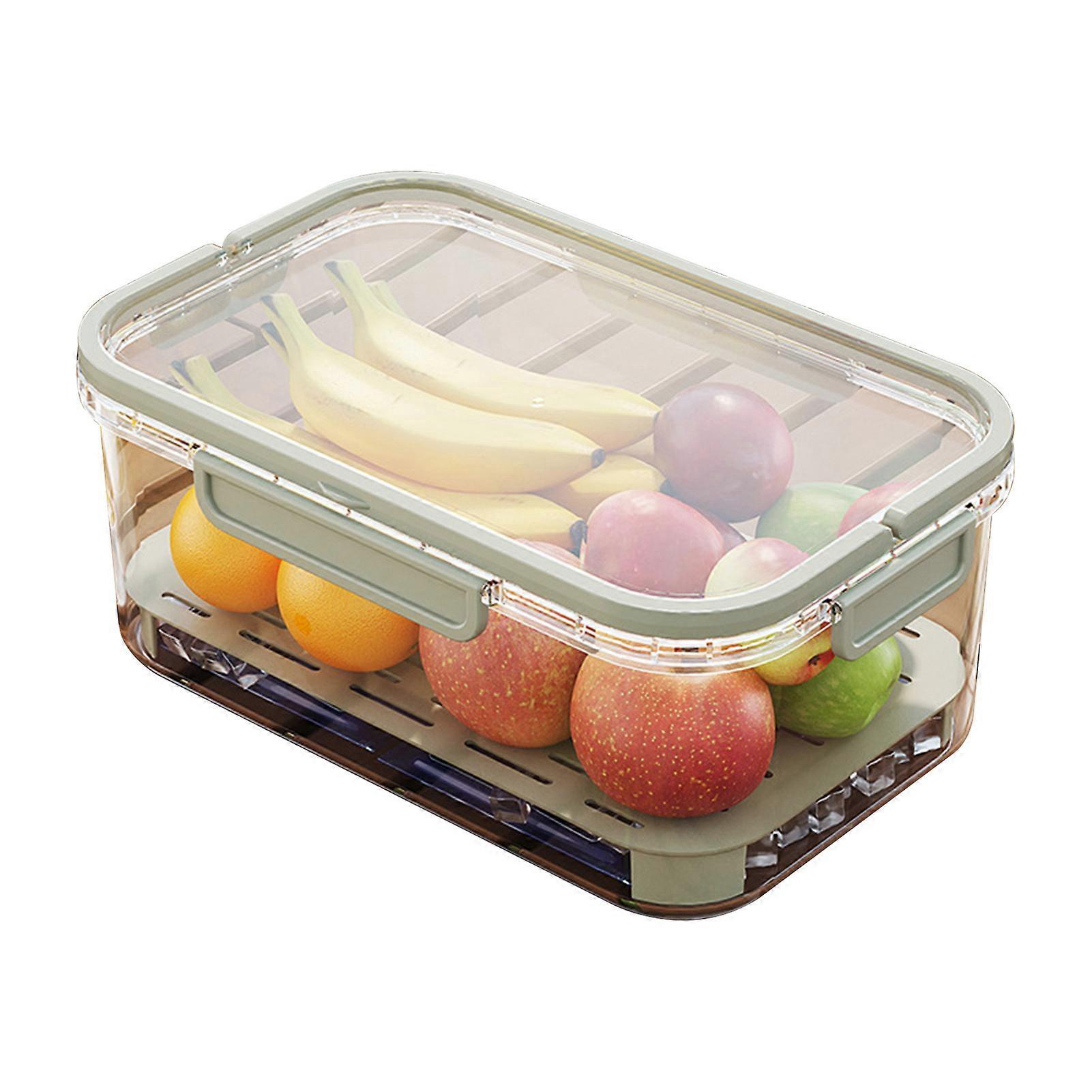 Fridge Organizer with Lid Stackable Refrigerator Storage Box for Food Drinks Vegetables BPA-Free Fruit Containers with Drainage Buckle Seal Handle Cle