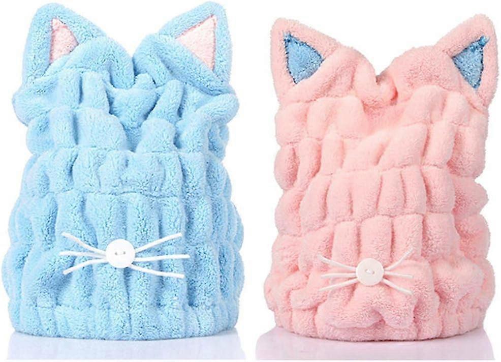 2 Pack Microfiber Hair Drying Cap - Adjustable, Quick Drying, Perfect for Adults and Children