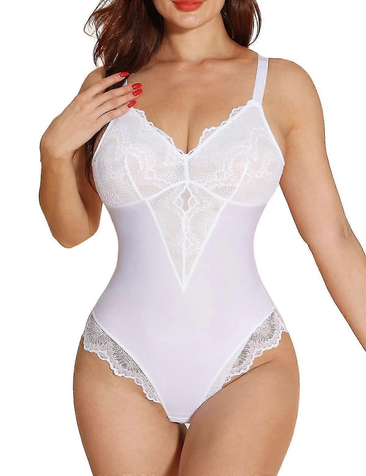 Popilush Shapewear Shapewear תחרה Shapewear בגד גוף לנשים בקרת בטן ללא שרוולים צווארון V גב חשוף קמיזול הרזיה מחוך