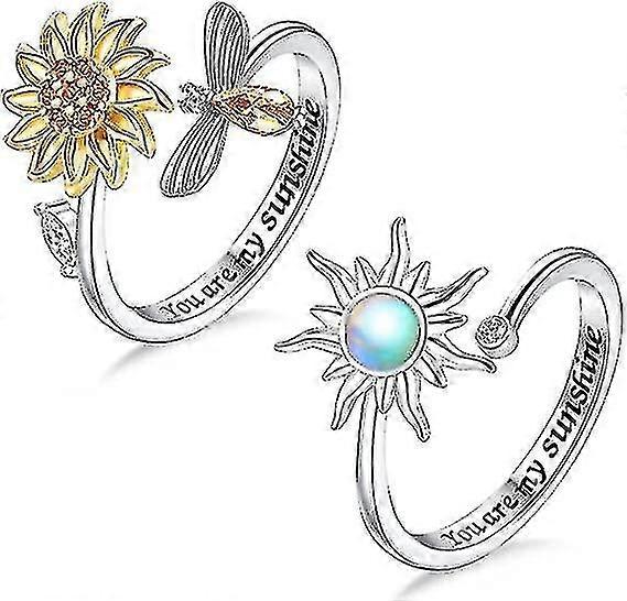 Sterling Zilver Fidget Zonnebloem Spinner Ringen Vrouwen Verstelbare Open Band Ring