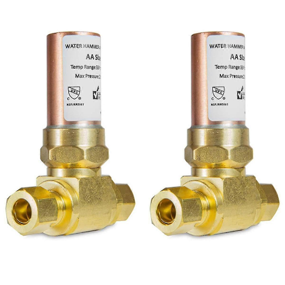 Three-Way Water Hammer Eliminator, 3/8 Inch OD X 3/8 Inch OD Female Threaded for Faucets, Dishwasher Connections