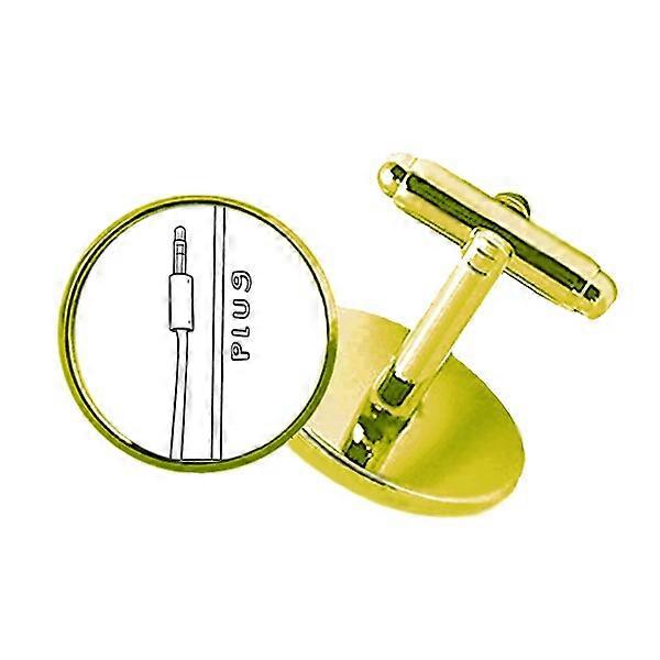 イヤホンプラグライン手描きスタッズビジネスメタルカフリンクスゴールデン