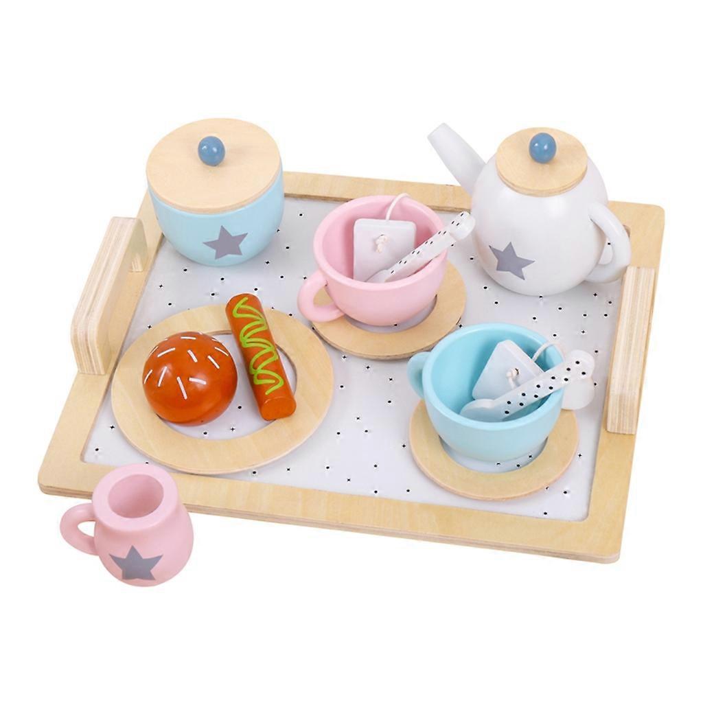 Kid Pretend Teapot Set for Tea Party Kitchen Pretend Playset Wood Toy