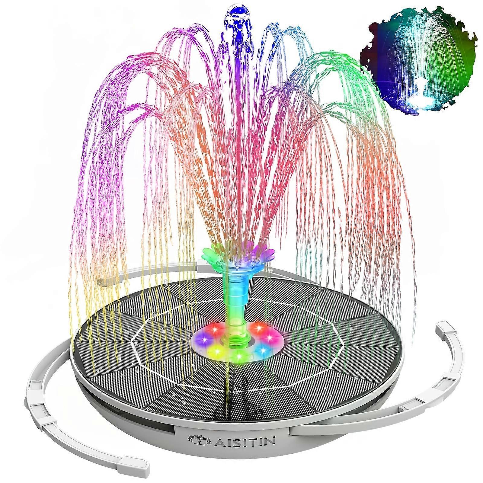 1pc 6.5W LED Solar Fountain Pump With Lights, For Bird Bath/Pool With 8 DIY Nozzles, Solar Water Fountain With 3000mAh Battery And 8 Color LED Lights