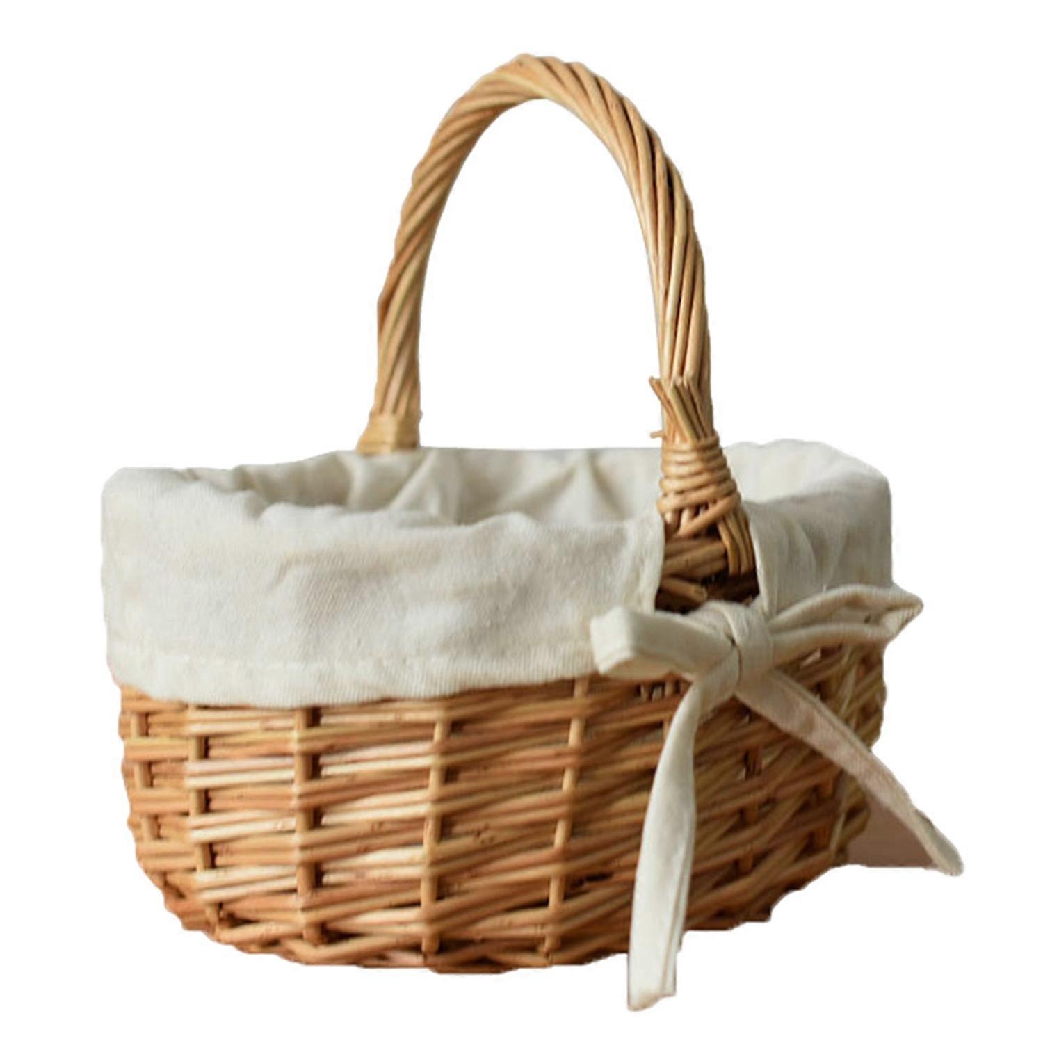 Flower Basket with Handle And Fabric Lining Hand-Woven Great Load Bearing Large Capacity Picnic