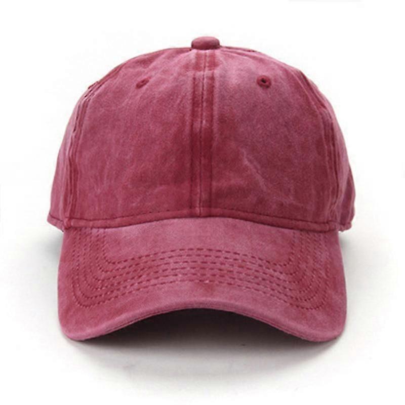 Baseball Cap Men's Hat Washable Distressed Denim Adjustable Cap (red)