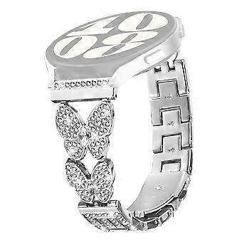 For Yamay SW022 Band Butterfly Rhinestones Decor Silver Alloy Metal Watch Strap