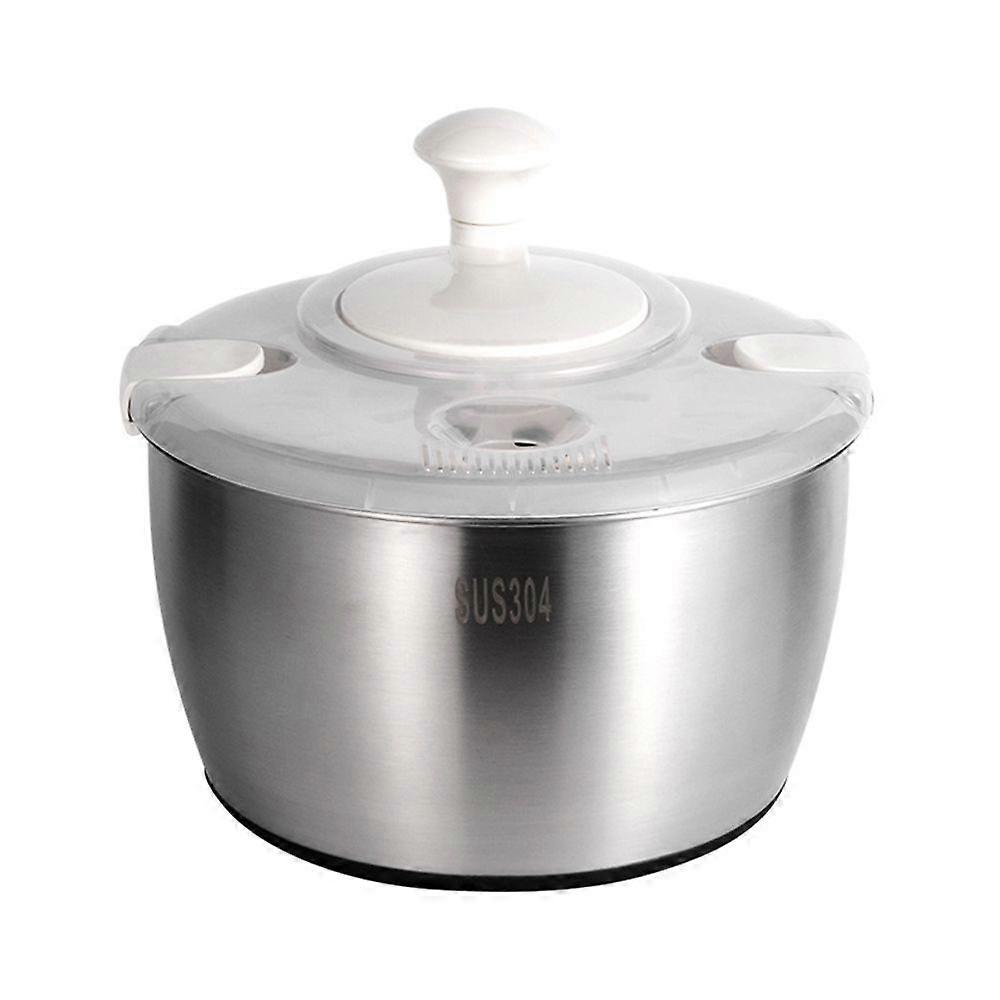 Stainless Steel Salad Spinner with Drain Basket Anti-Slip Base Stop Button Large 5.3 Quart Vegetables Dryer