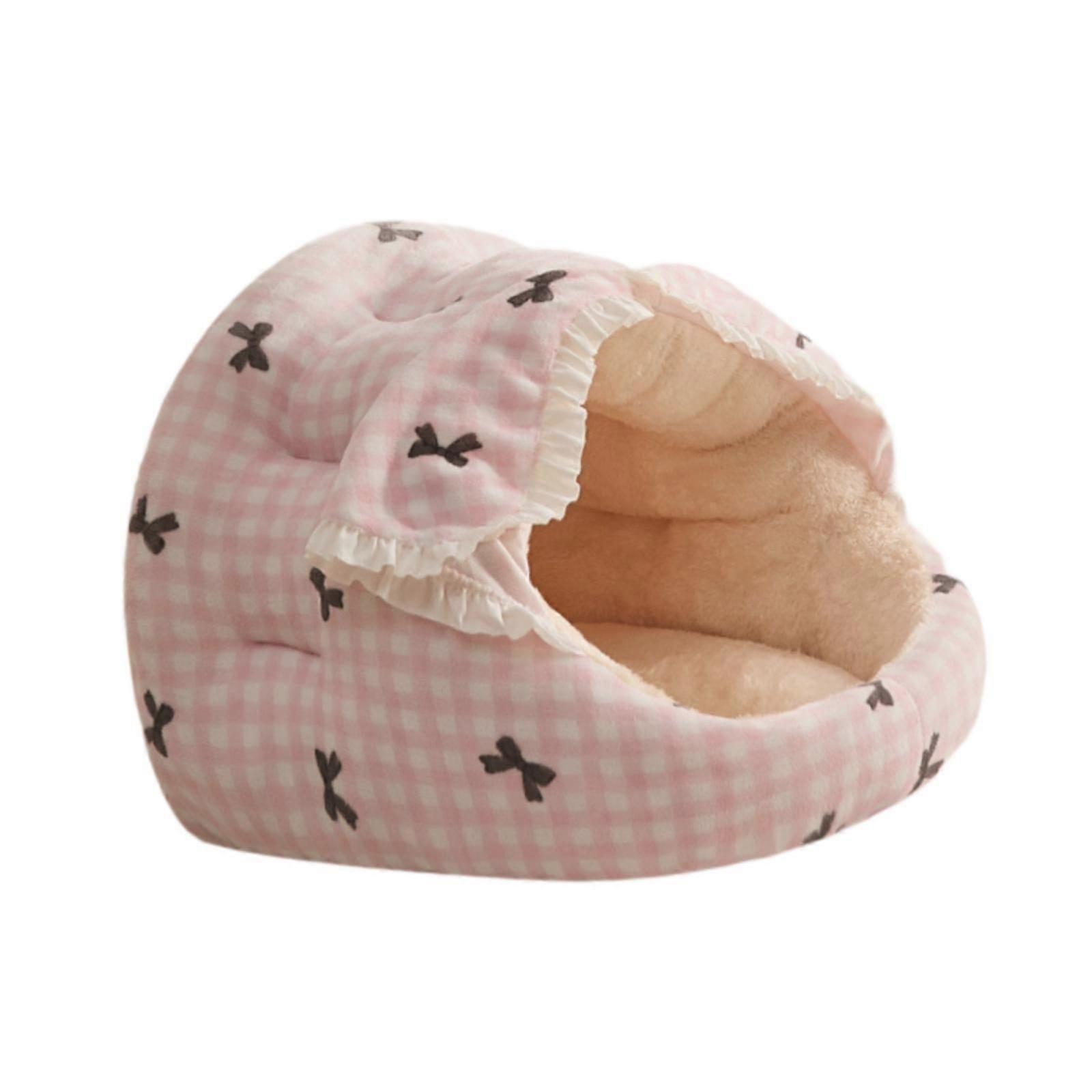 Cat Bed Cave Warm Soft with Door Curtain Cat Nest for Indoor Hedgehog Rabbit Pink