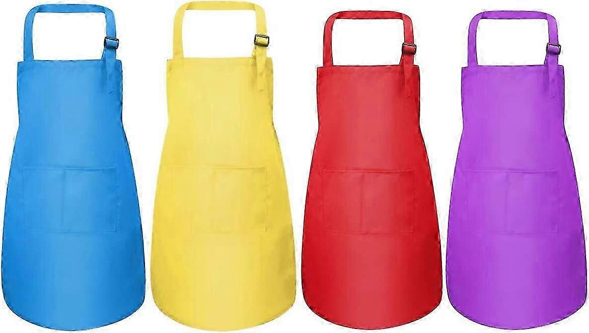 4 Pcs Adjustable Chef Apron Set with Pockets for Kids Aged 3-6 Years