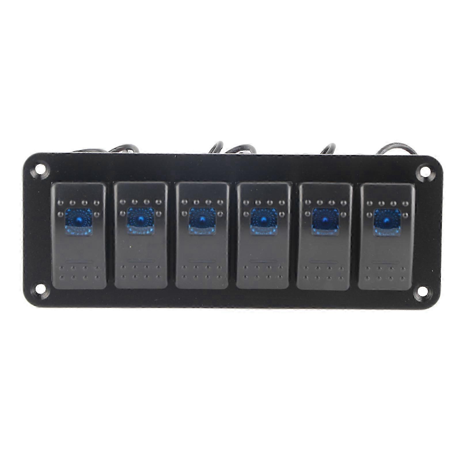 6 Gang Rocker Switch Panel LED Backlit On Off Switch Waterproof Circuit Protection for Car RV Bus Marine Boat ATV UTV Blue