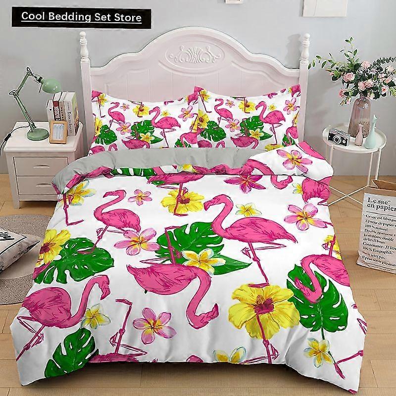 x1284 prostěradla plameňák tištěné ložní prádlo set velikost kreslený růžový zvířata povlak na přikrývku s povlaky na polštáře / polyesterový povlak na přikrývku 3-dílná sada ložního prádla (1 D
