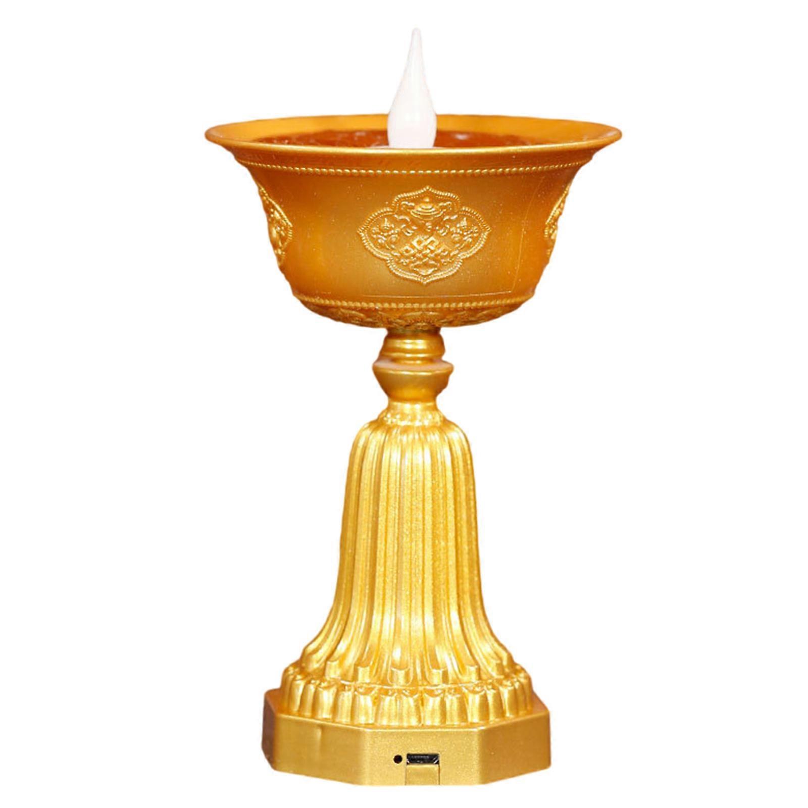 Devotional LED Butter Lamp with Realistic Flame, USB Rechargeable for Home Altars Space