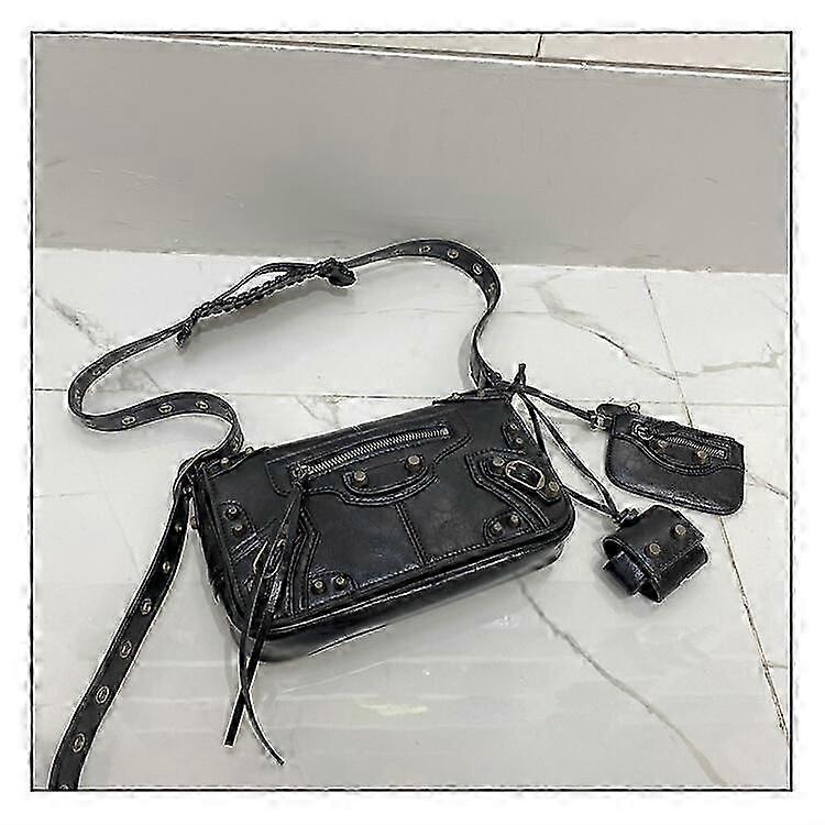 المرأة مصمم برشام مرصع حقيبة دراجة نارية أسود كروسبودي السرج حقيبة حقيبة أسود الوردي الأرجواني حقيبة الكتف