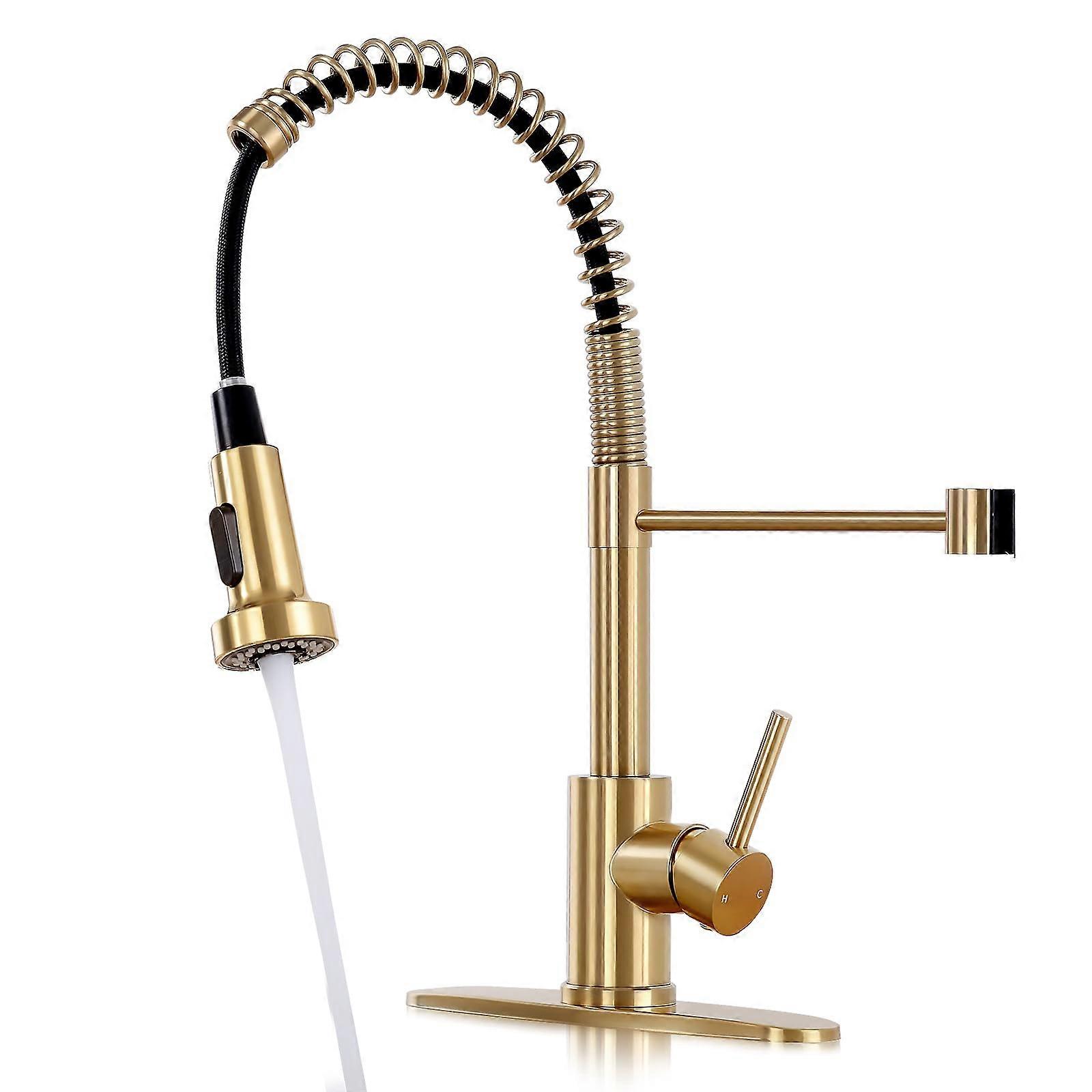Brushed Gold Kitchen Faucet - High Arc, Dual Mode, Single Handle, Fits 1 or 3 Holes, Includes Deck Plate for Farmhouse RV