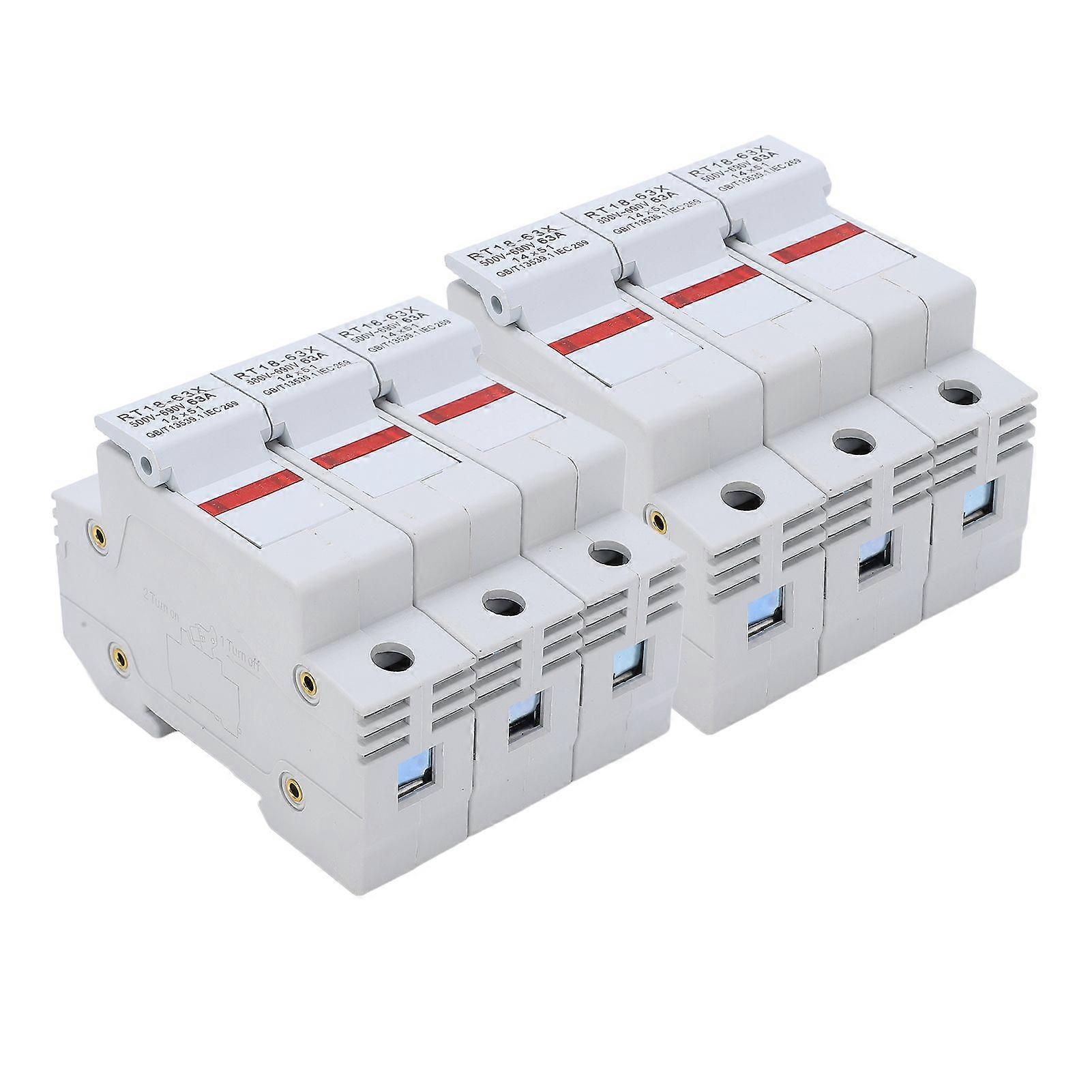 RT18-63X Rail Mounted Fuse Holder Base with LED Light for RO16 14x51mm Fuse Core 63A 500-690V3P