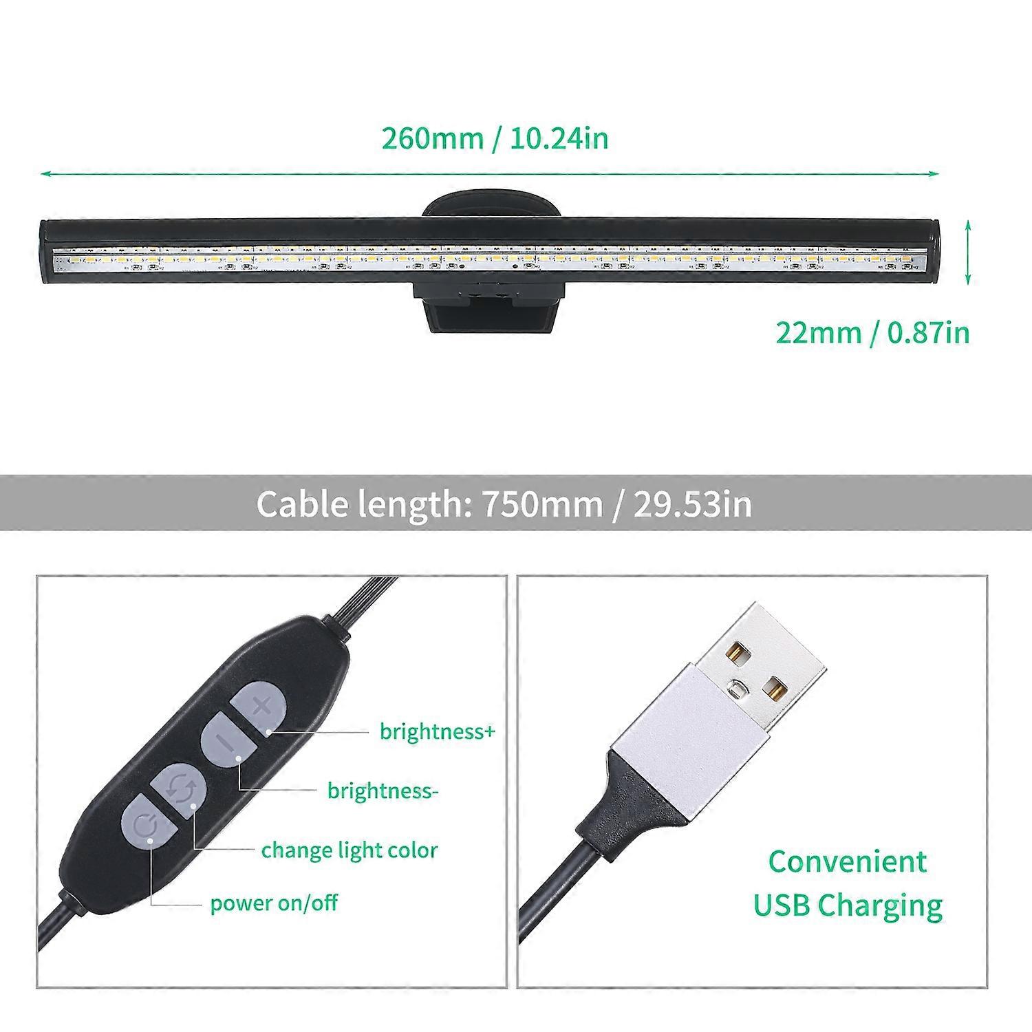 Tomshine e-Reading Monitor Light for Laptop USB Operated Dimmable Eye-caring Screen Lamp 3 Color Tem