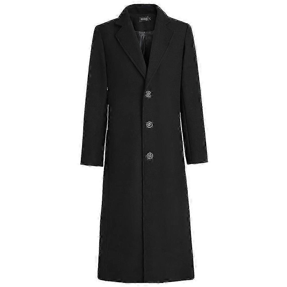 Men Solid Woolen Lapel Long Trench Coat Jacket Winter Business Single-breasted Overcoat