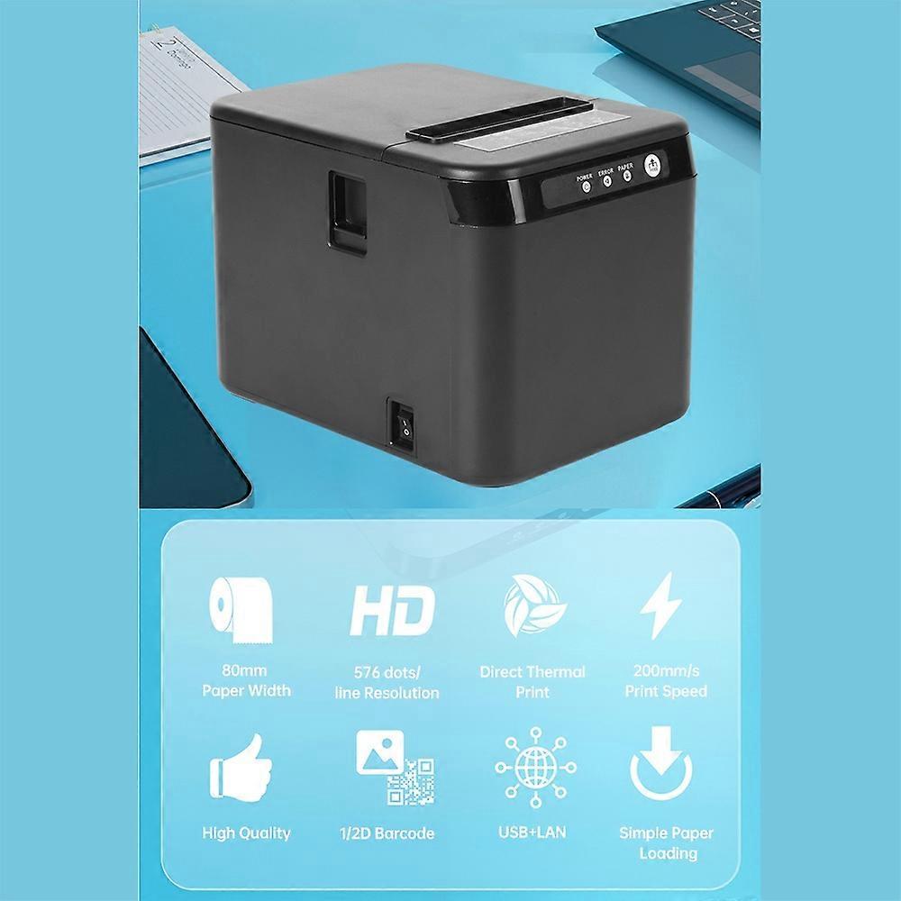 80mm Receipt Printer ESC/POS Thermal Printer Desktop Direct Print USB+LAN Connection High Efficienc