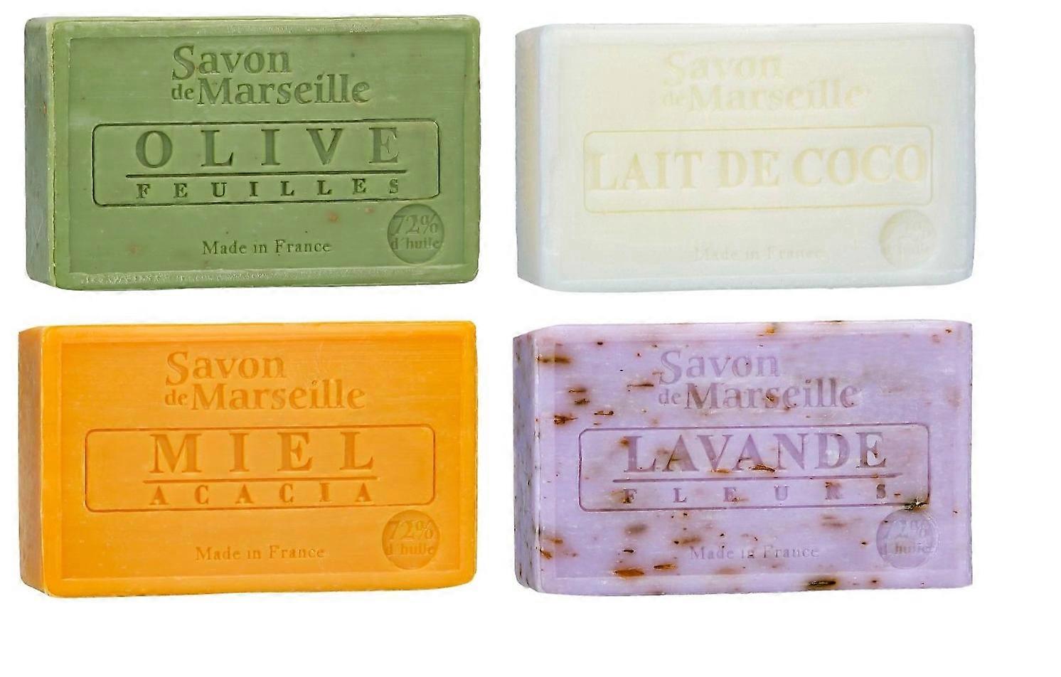 Set Marseille zeep in geuren olijven-kokosmelk-honing-lavendel - Handzeep uit Frankrijk