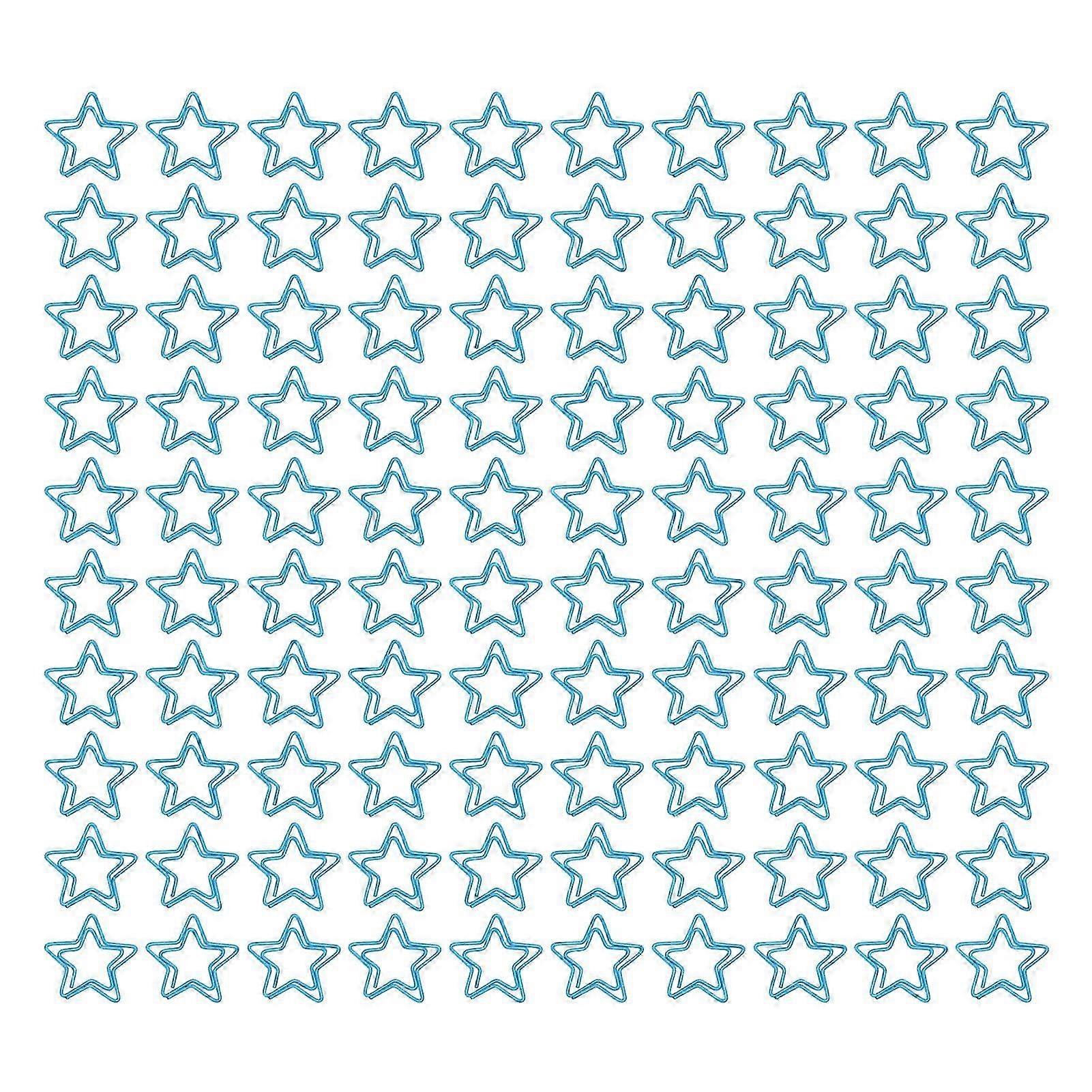 100pcs Star Shape Paper Clips Plating Process Rustproof Practical Metallic Paper Clips for Office Blue