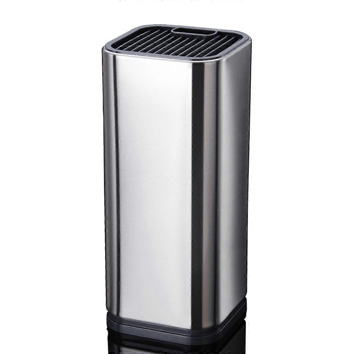 Sleek Universal Knife Block, Stainless-Steel with Drainage System, Robust Counter-top Storage for 12-15 Blades, Protects Knife Edges, Anti-Slip Base