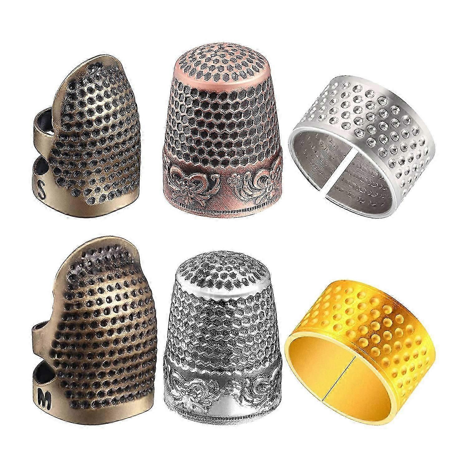6 Pieces Sewing Thimble Finger Protector,Adjustable Metal Finger Shield Protector for Sewing Embroi