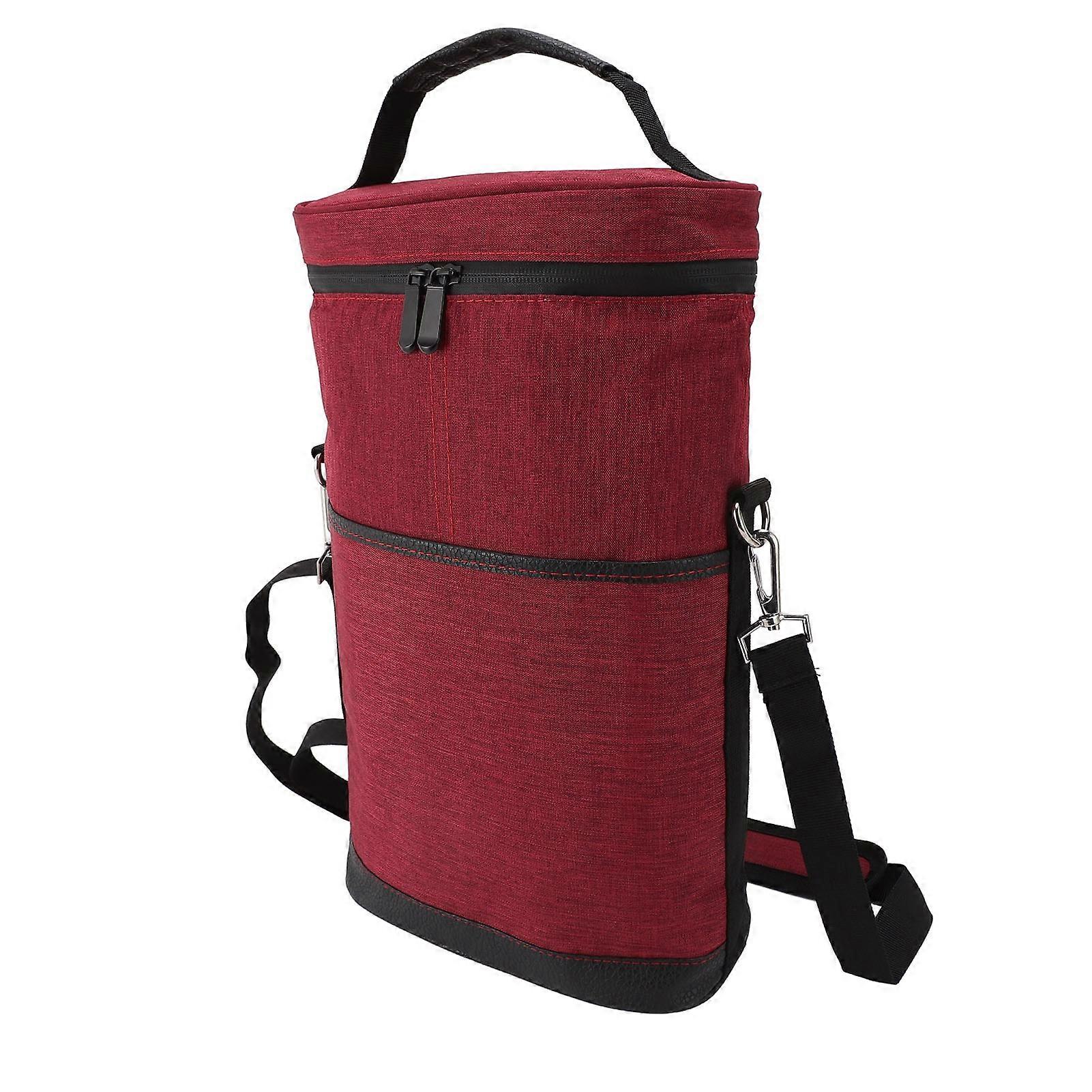 2 Bottle Wine Cooler Bag Leakproof Insulated Padded Wine Carrier Portable Wine Case with Handle Adjustable Shoulder Strap for Travel Red