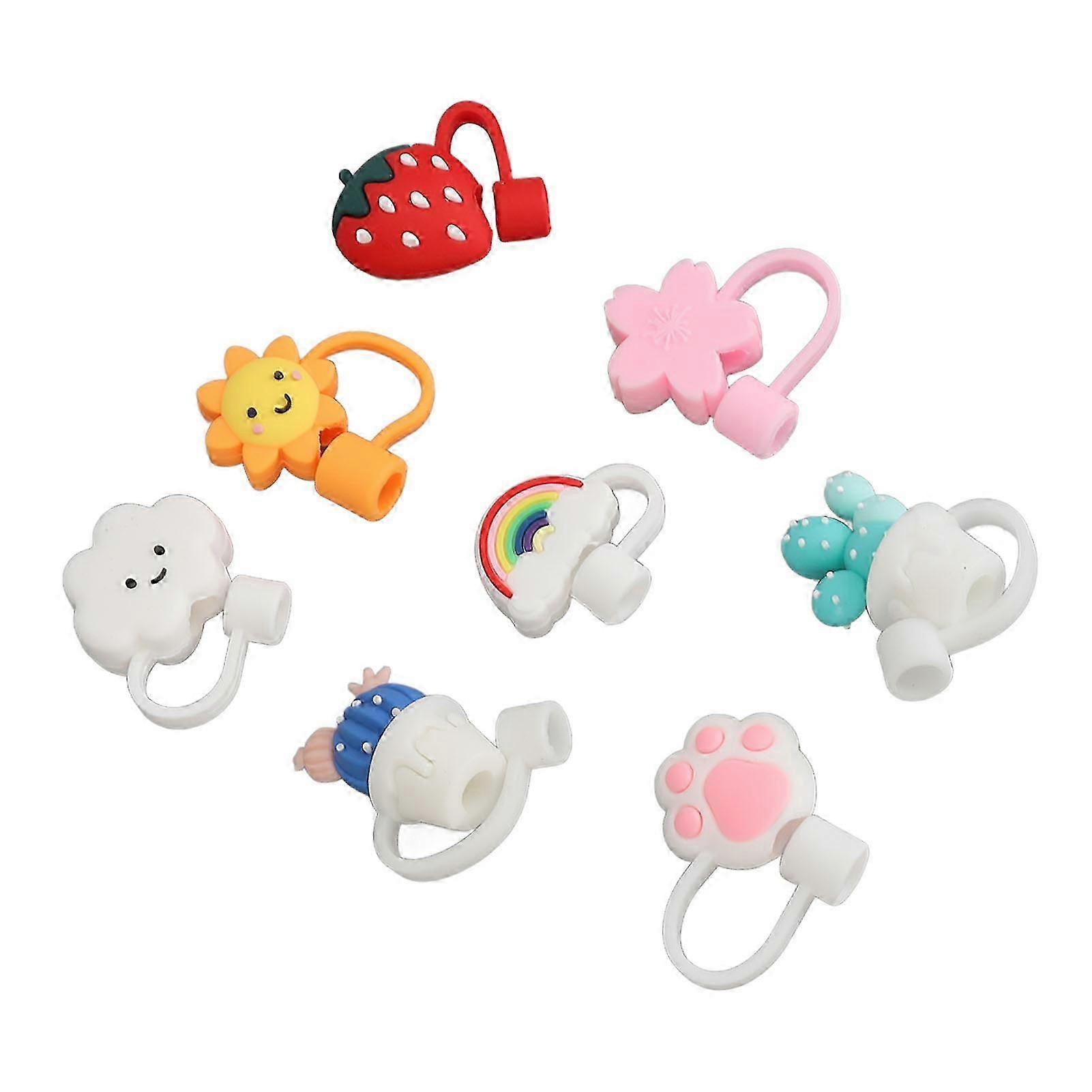 Silicone 8pcs Cute Cartoon Straw Covers - Dustproof, Reusable & Portable