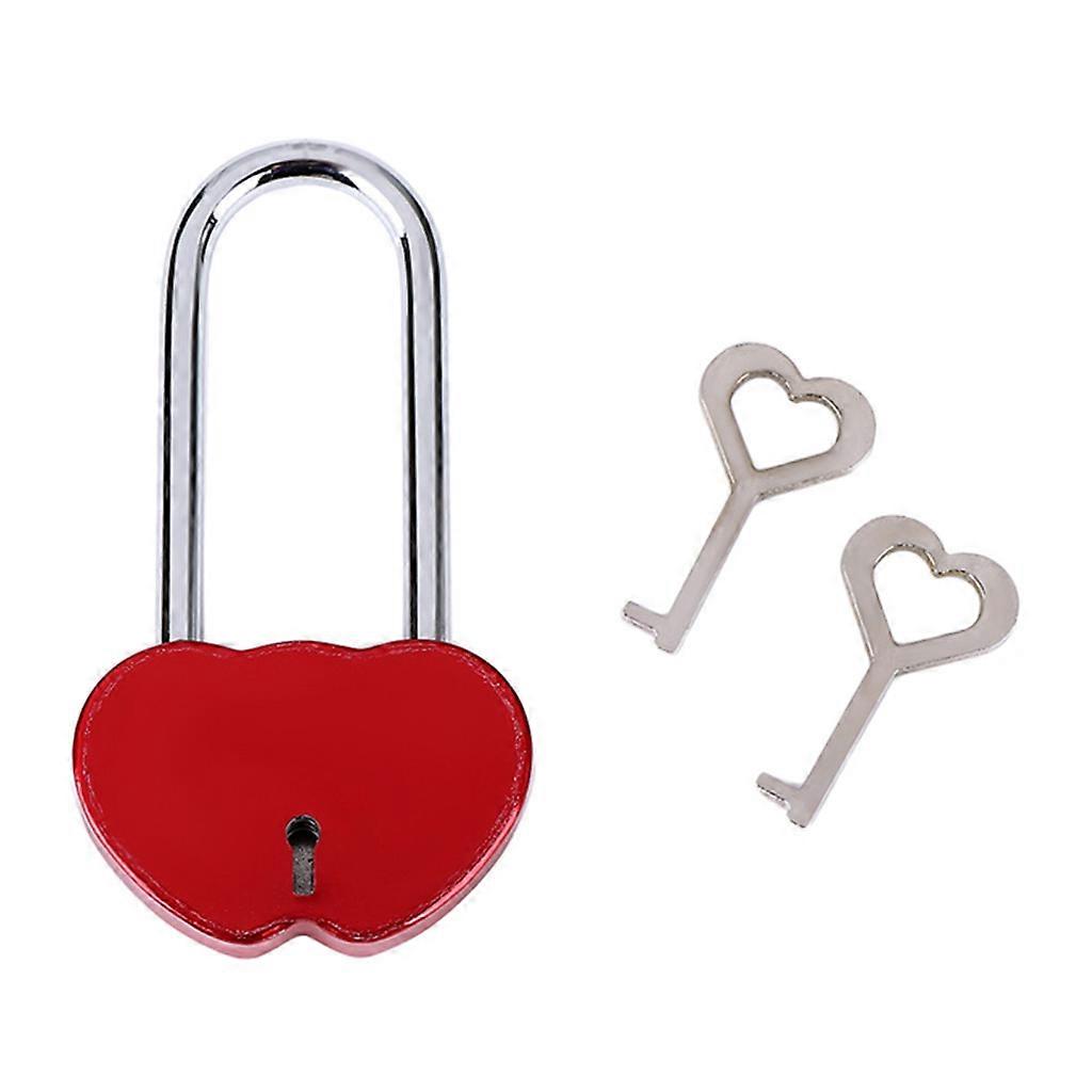 Mini Double Heart Style Lock Mini Love Shape Antique Lock Padlock with for Key Notebook Stationery Accessories Padlock Red