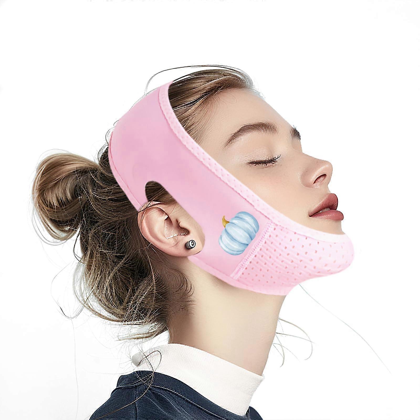 Λουράκι πηγουνιού για ύπνο, V Line Lifting Mask, Επαναχρησιμοποιήσιμο Λουράκι Προσώπου, Ασκούμενο Σαγόνι (Blue Fall Pumpkin-Pink-H)