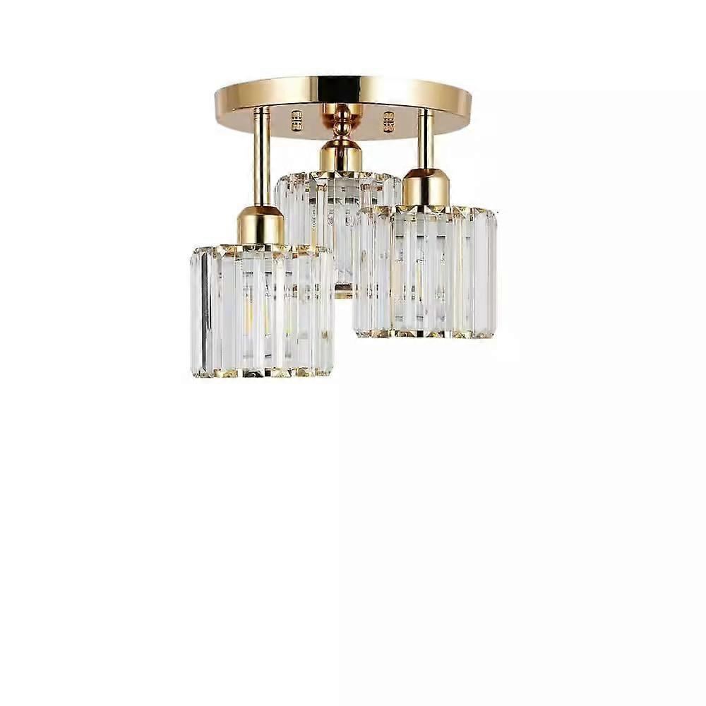 Modern Crystal Ceiling Light Gold Finish Semi-Flush Mounted 3-Light for Hallway Bathroom