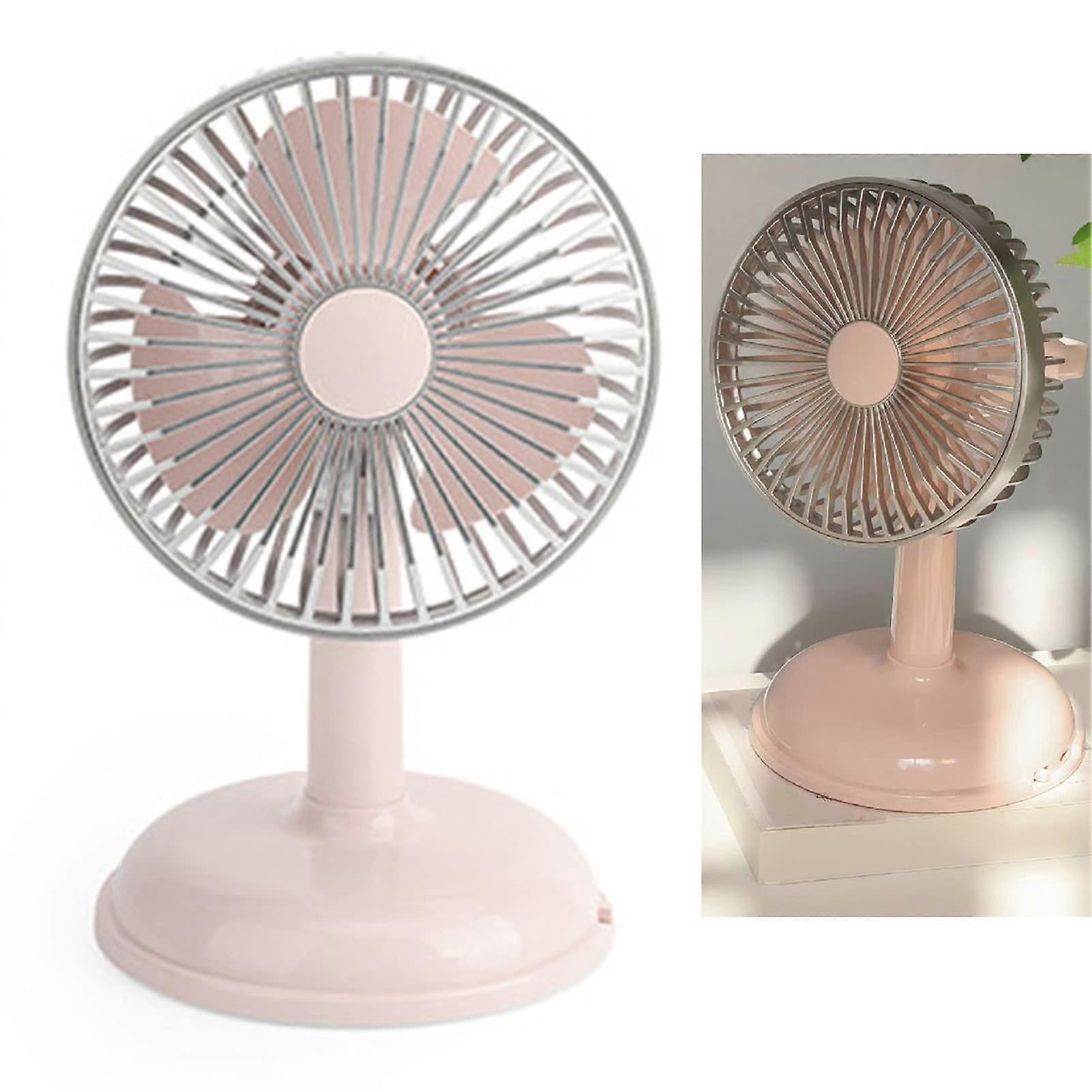 Retro Desk Fan USB Charging, Metal Body, Detachable, Solid Color Light Pink, Compact for Students and Classrooms